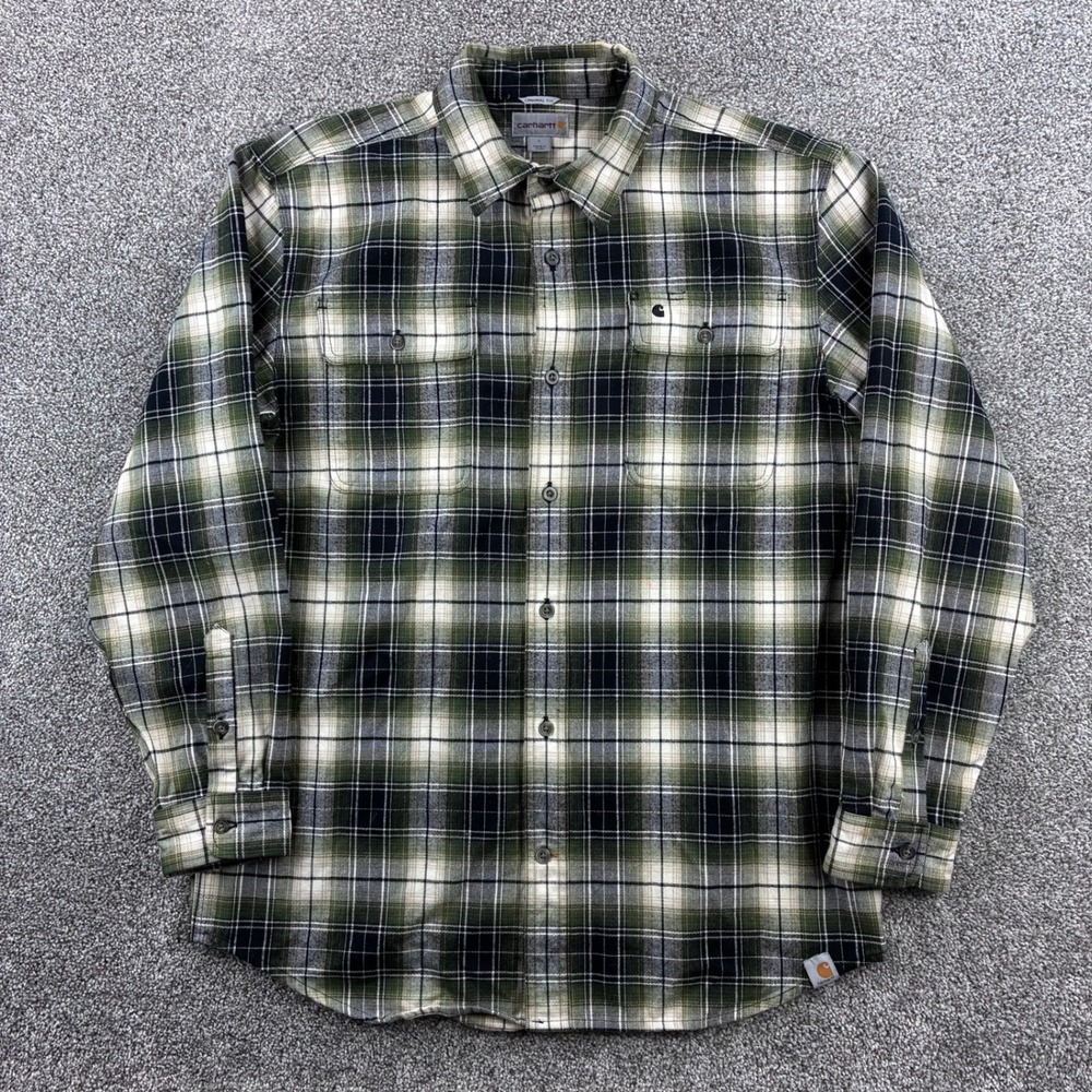 Carhartt Flannel Shirt Mens Large Green Tartan Plaid Original Fit Work Button Up